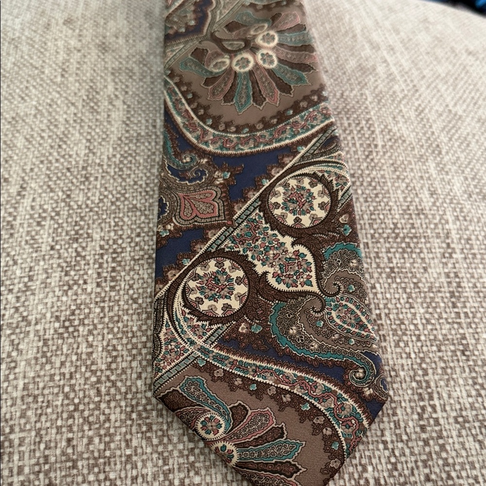 H by Halston Paisley Patterned Brown and Blue Men's Tie